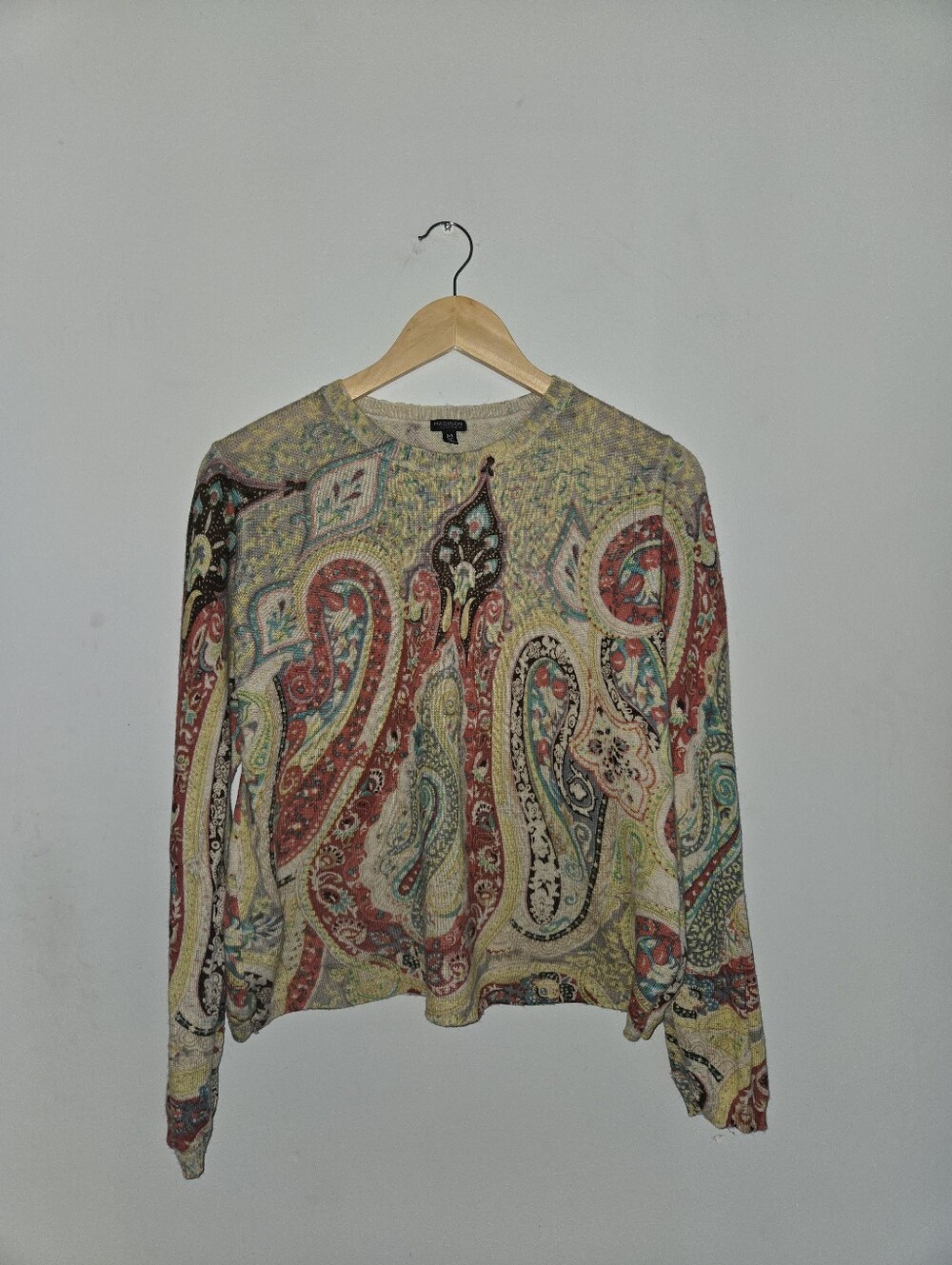 Madison Cashmere Paisley Sweater M Multicolor Boho Artsy Quiet Luxury Preppy